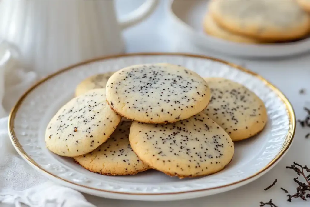 Earl Grey cookies with a golden edge on a white plate