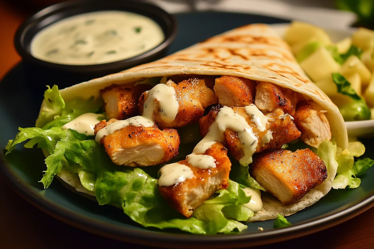 Crispy chicken Caesar wrap with fresh lettuce and dressing