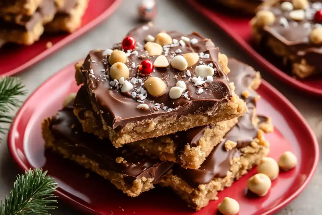 Crockpot Christmas Crack holiday treat with chocolate and peanut butter