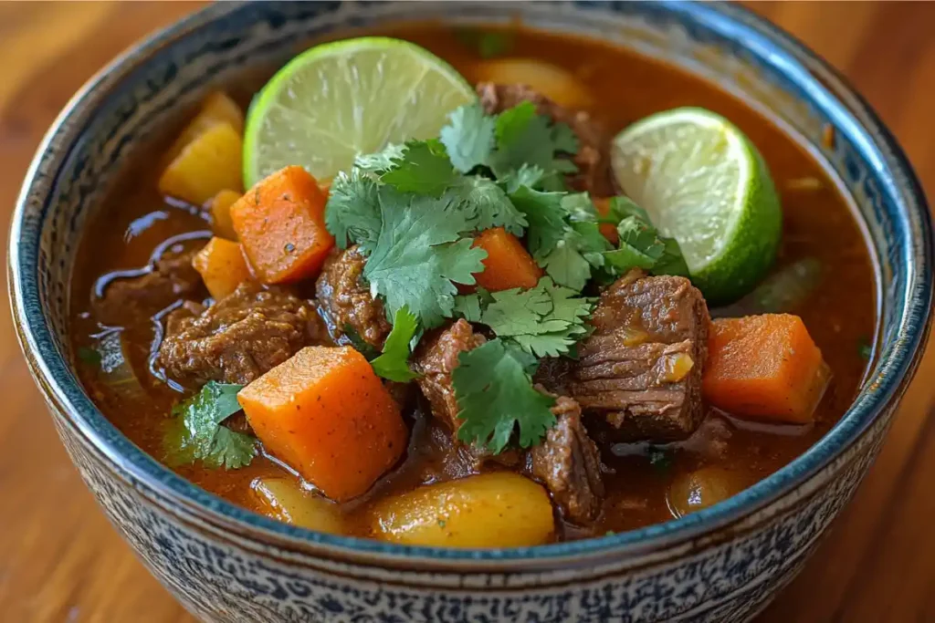 Mexican Beef Stew in a Rustic Bowl