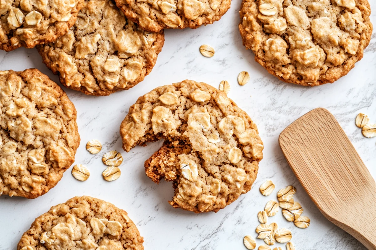 Freshly Baked Oatmeal Cookies Displayed on White Marble Countertop