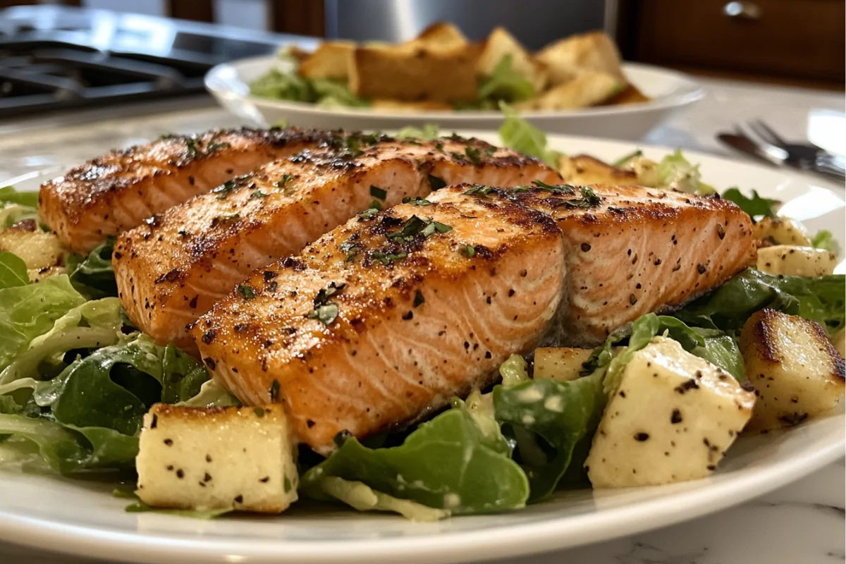 Delicious Salmon Caesar Salad with Fresh Ingredients