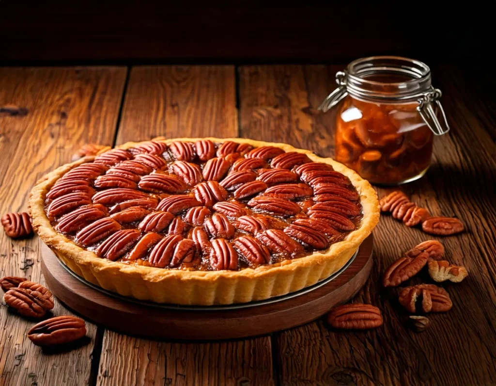 Homemade pecan pie made with maple syrup instead of corn syrup