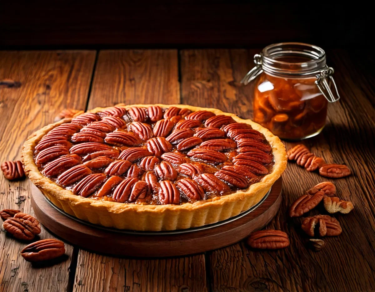 Homemade pecan pie made with maple syrup instead of corn syrup