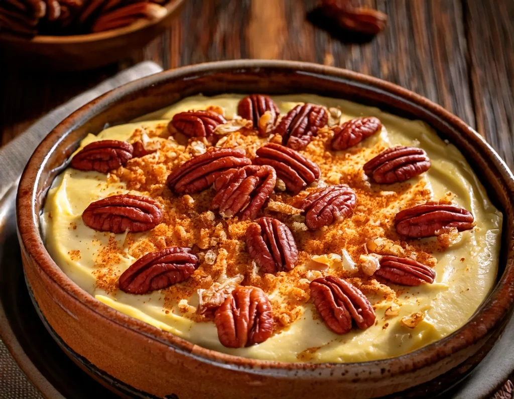 Delicious pecan pie dip served with graham crackers.