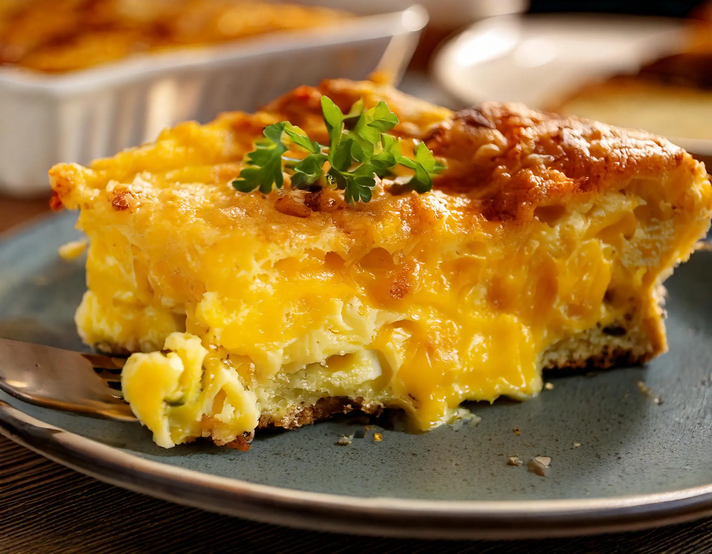 A perfectly baked breakfast casserole with a crisp golden top