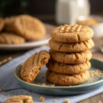 Stacked peanut butter cookies showing crackly tops and tender crumb