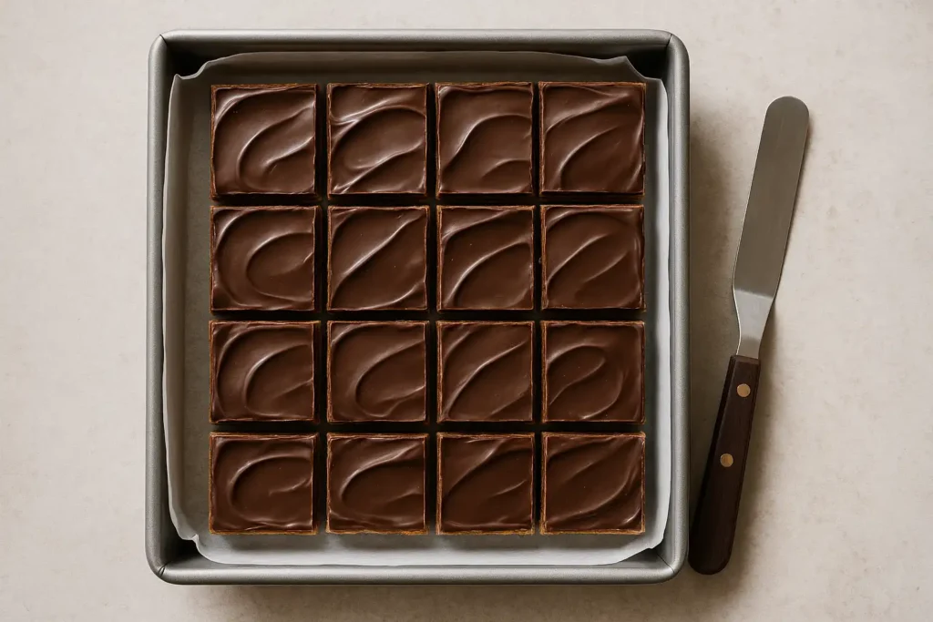 Distinct cracker base, amber toffee, glossy chocolate top with flaky salt