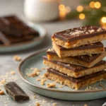 stack of Christmas Crack with visible toffee and cracker layers